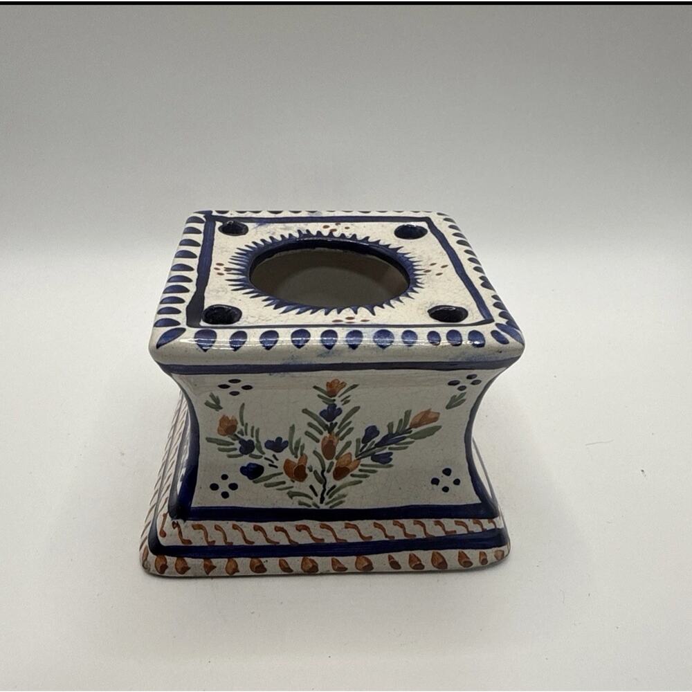 Antique Henriot Quimper French Faience Inkwell - Hand Painted Floral